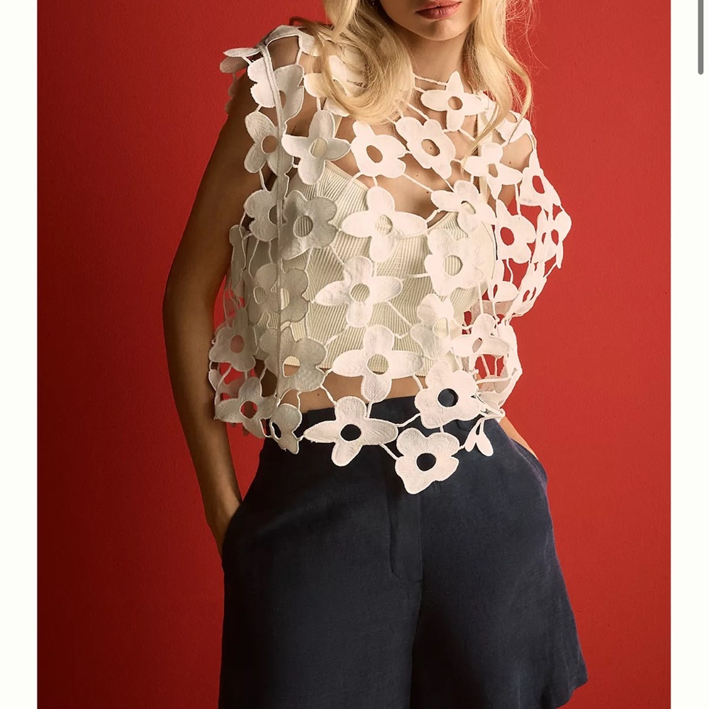 Anthropologie Maeve floral lace vest in white